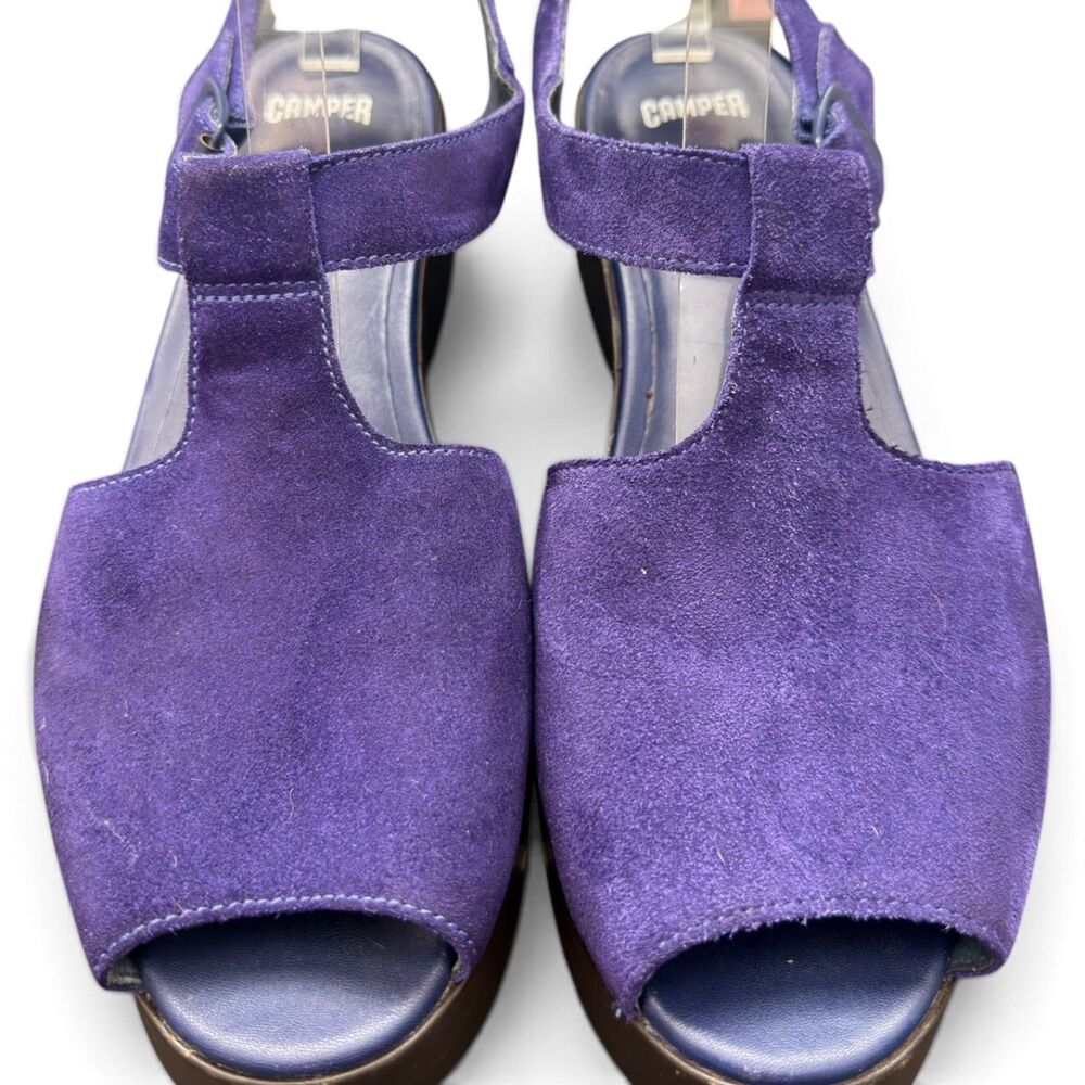 camper dessa purple suede platform wedge peep toe sandals slingback eu 40 us 9.5 - Picture 5 of 9
